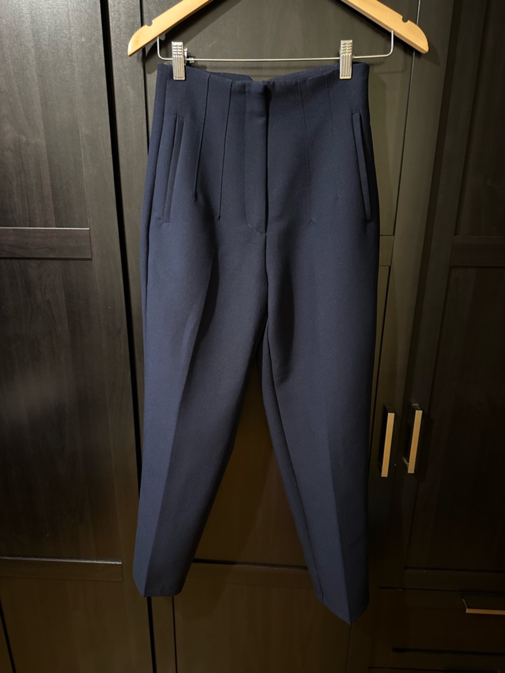Zara High-Waisted Tailored Trousers | Size S | Navy | Pleated Workwear